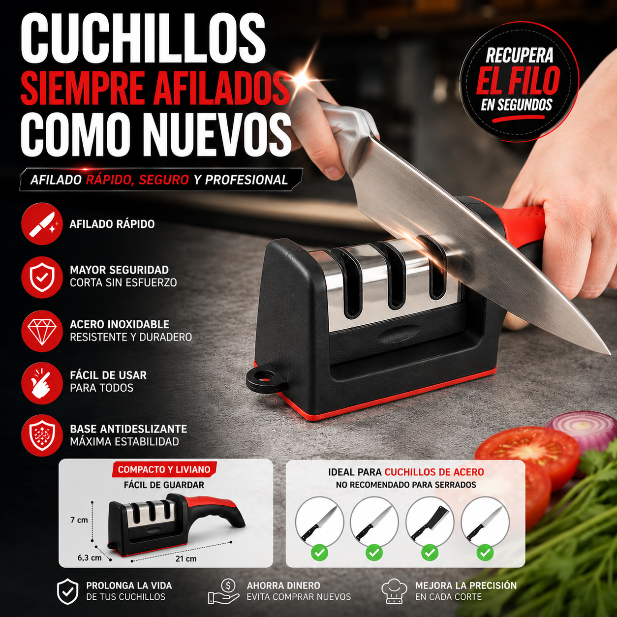 Afilador De Cuchillos Inoxidable
