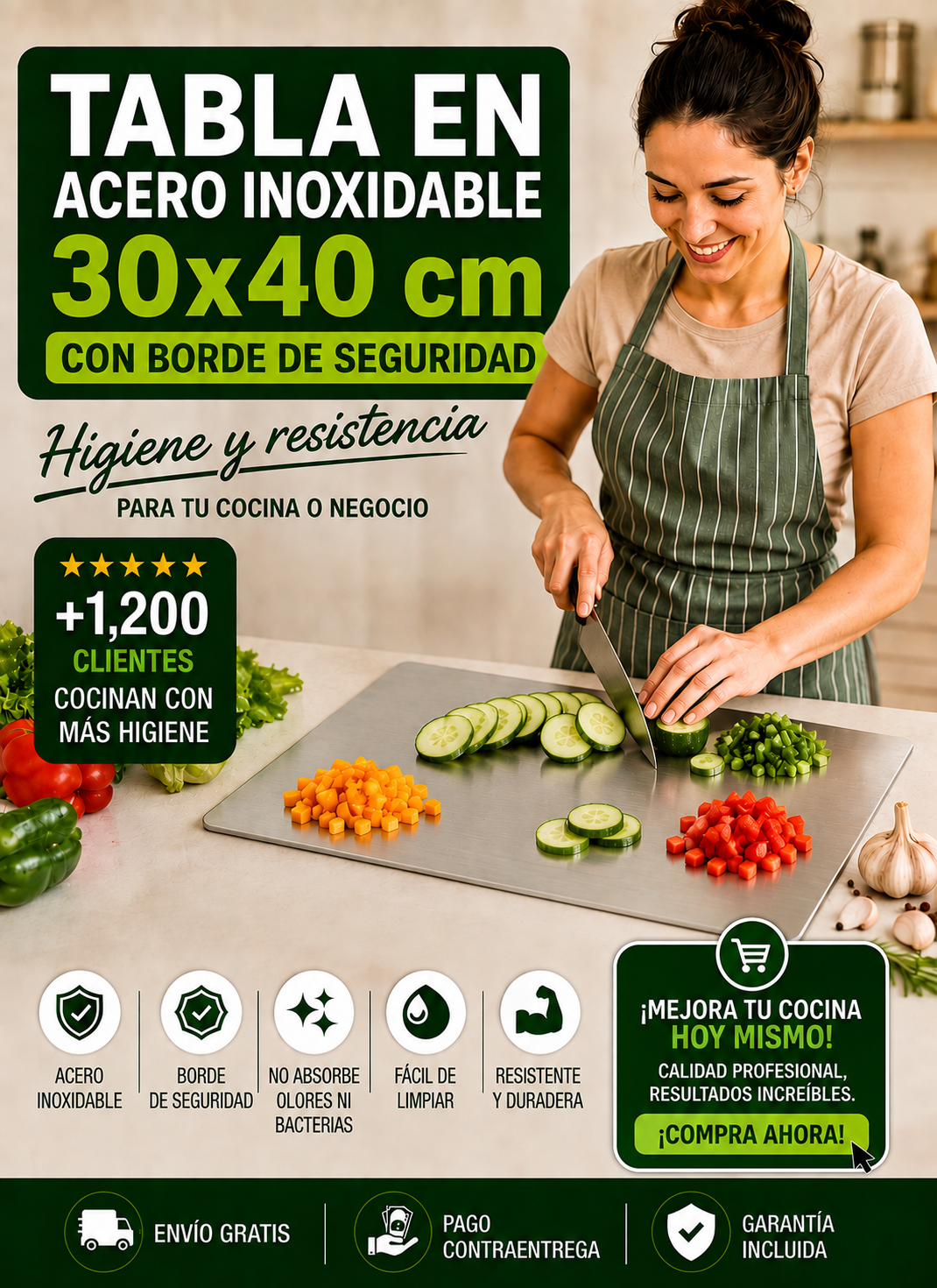 Tabla de Acero Inoxidable 30×40 cm | La Forma Más Higiénica de Cortar tus Alimentos ✨
