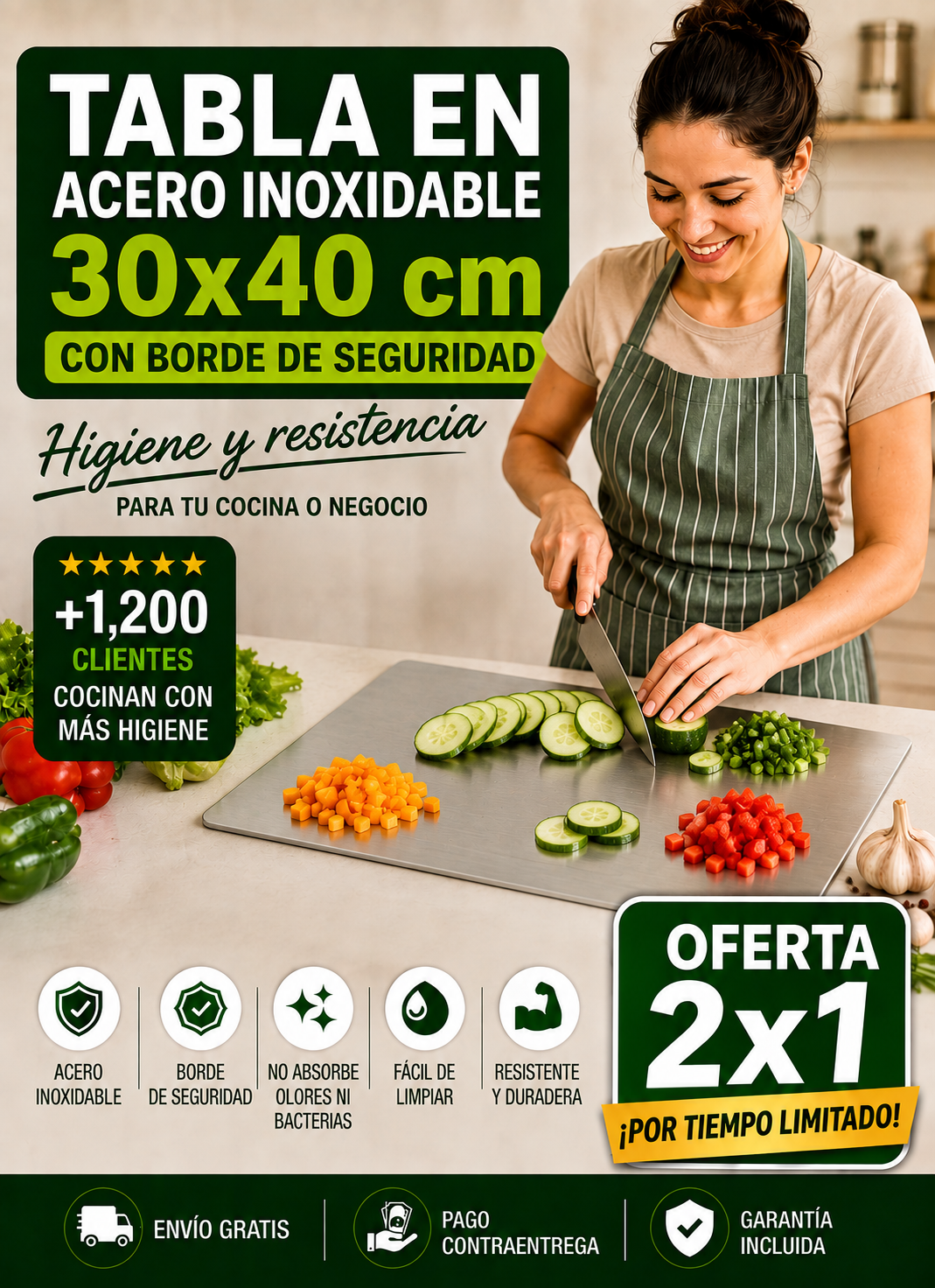 Tabla de Acero Inoxidable 30×40 cm | La Forma Más Higiénica de Cortar tus Alimentos ✨