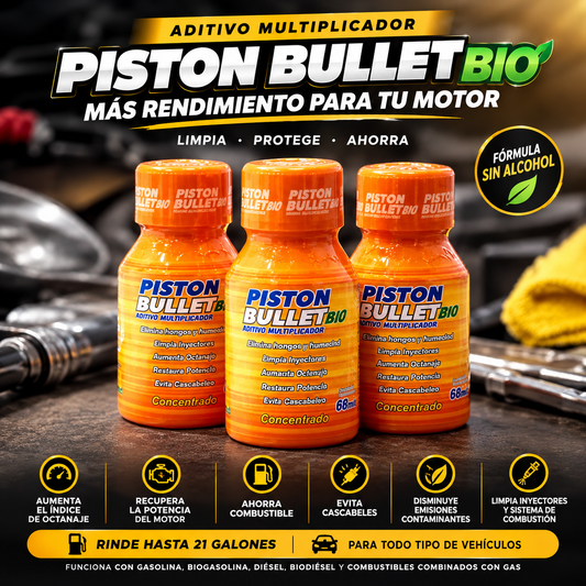 🔧ADITIVO PISTON BULLET BIO PARA CARROS Y MOTOS - AUMENTA POTENCIA Y AHORRA COMBUSTIBLE DESDE EL PRIMER USO