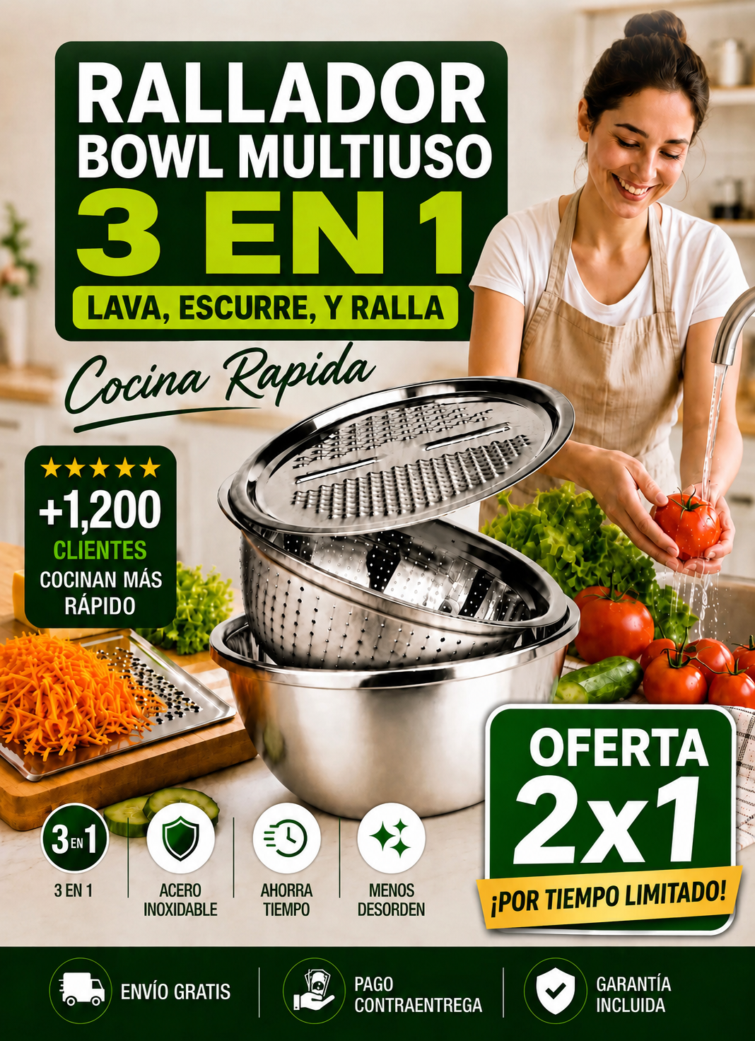 SET BOWL MULTIUSO 3 EN 1 | Lava, Escurre y Ralla en Menos Tiempo ⏱️