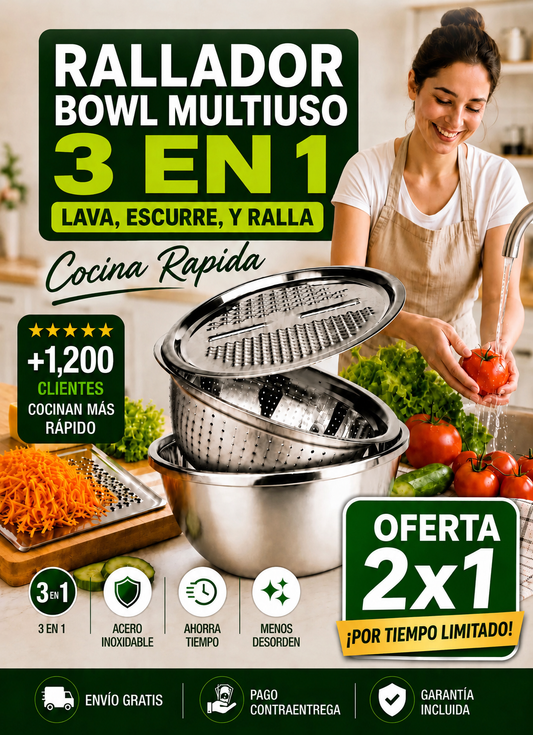 SET BOWL MULTIUSO 3 EN 1 | Lava, Escurre y Ralla en Menos Tiempo ⏱️