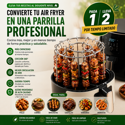 Convierte tu Air Fryer en una parrilla profesional y cocina carnes, pollo, verduras, mariscos y mucho más de forma rápida, práctica y saludable.🍡